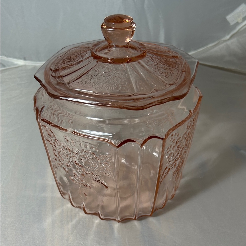 Vintage Anchor Hocking Pink Mayfair Open Rose Glass Jar